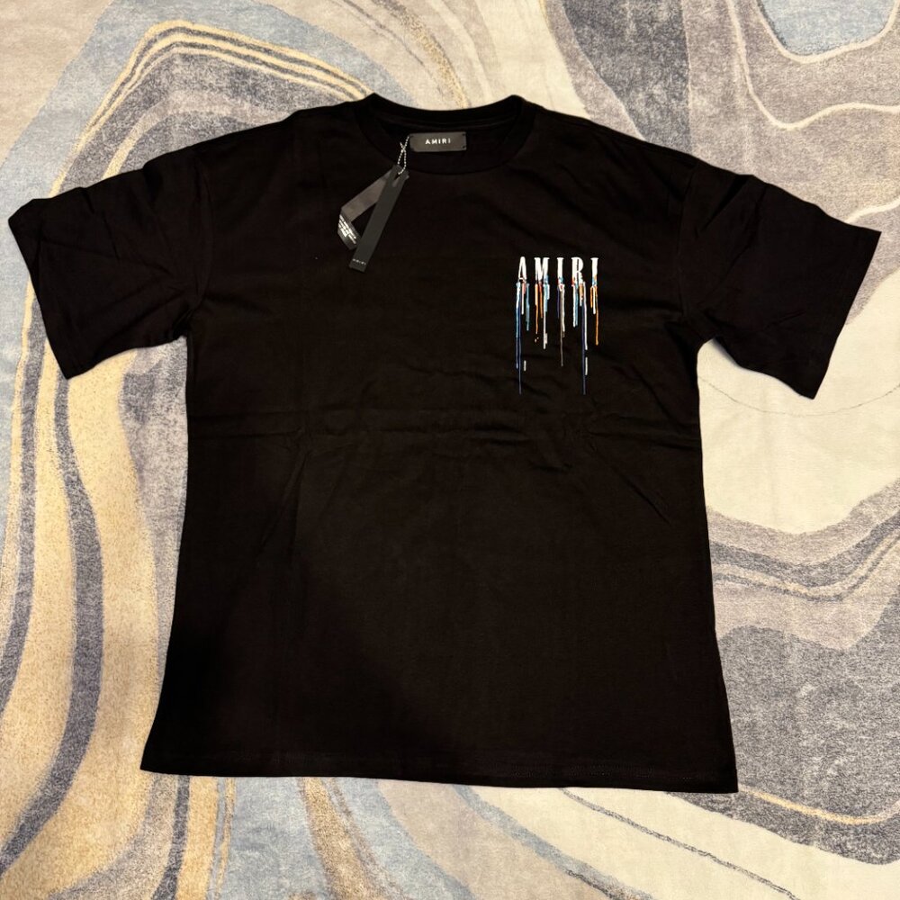 Amiri Paint Drip Logo Black Tee Mens Size Medium or Large